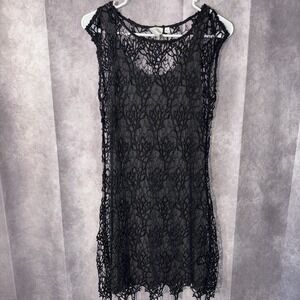 Anthropologie HD in Paris Size 4 Gray Tank Black Crochet Lace Overlay Dress